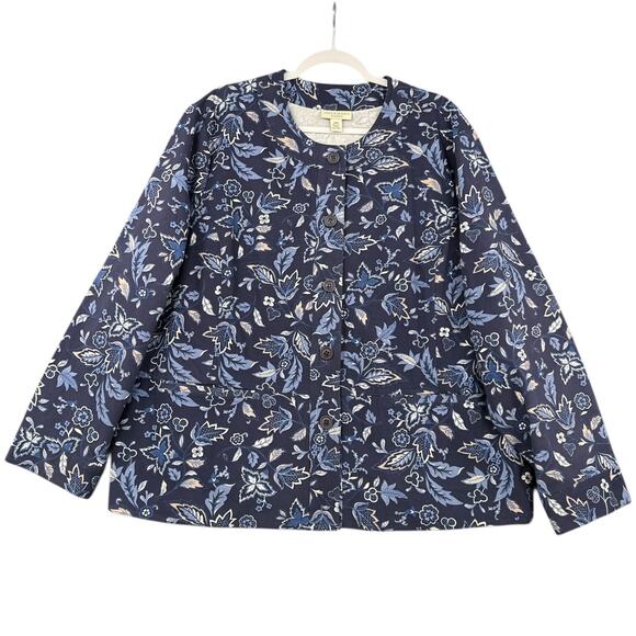 Appleseeds Blue Floral‎ Print Cottage Button Front Long Sleeves Denim Jacket 24W - Picture 1 of 7